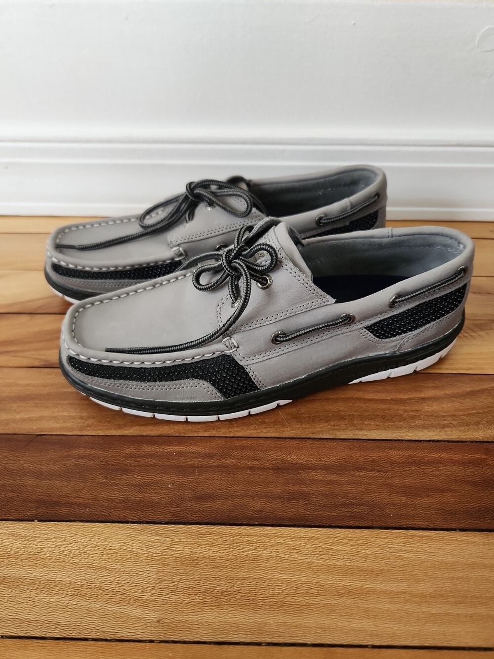 Sperry Shoes Mens 10 Gray Leather Top Sider Boat Shoe Comfort Casual Excellent